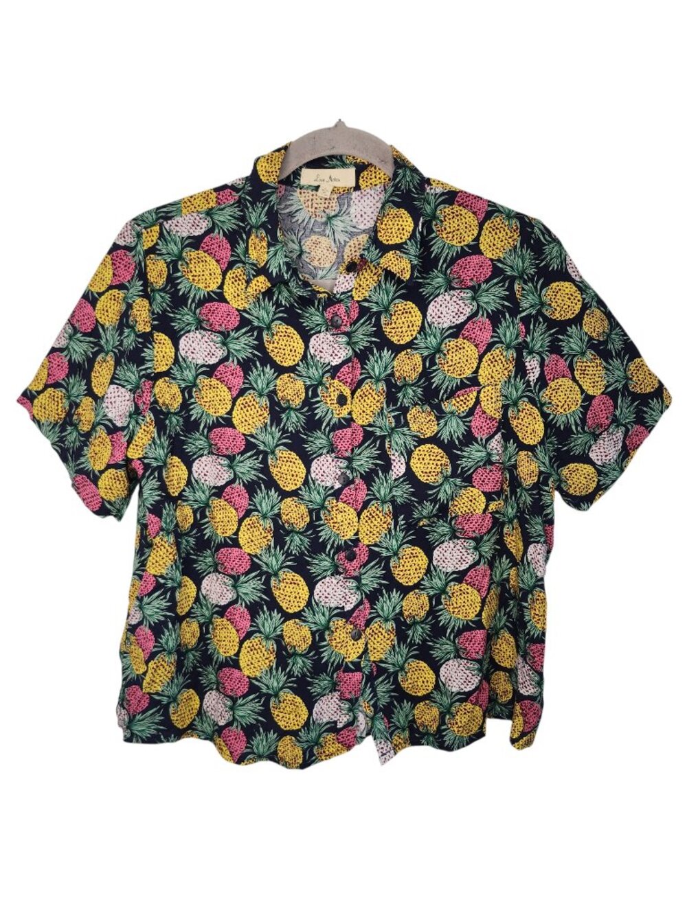 Love Notes Multicolored Pineapple Print Button Down Blouse Size Large